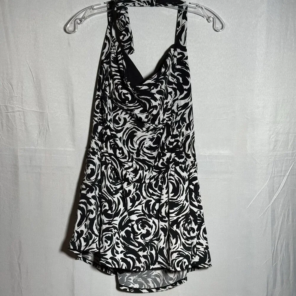 Catalina Swim Dress 3X 22W-24W Black White Floral Plus Size One Piece Skirt